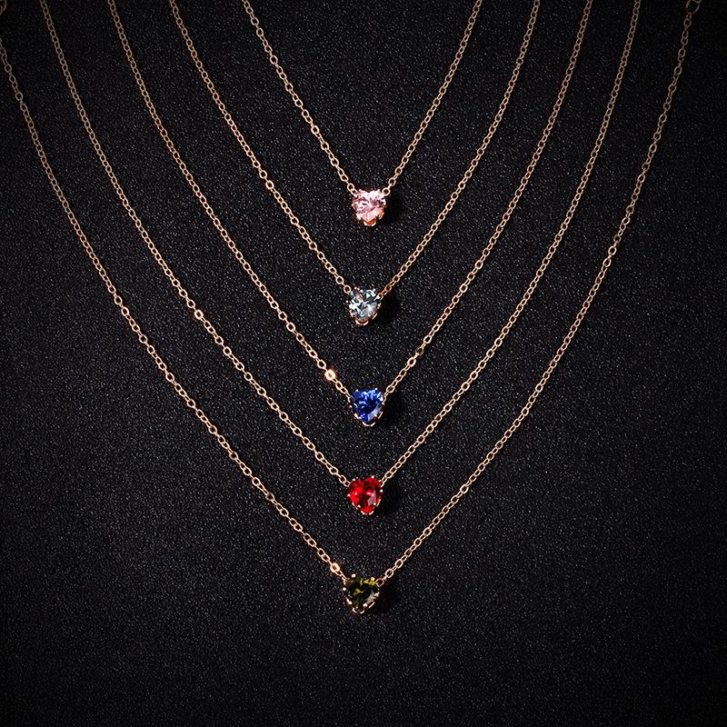 New accessories, European and American simple alloy chain crystal necklace, colorful fashionable heart-shaped zircon collarbone chain