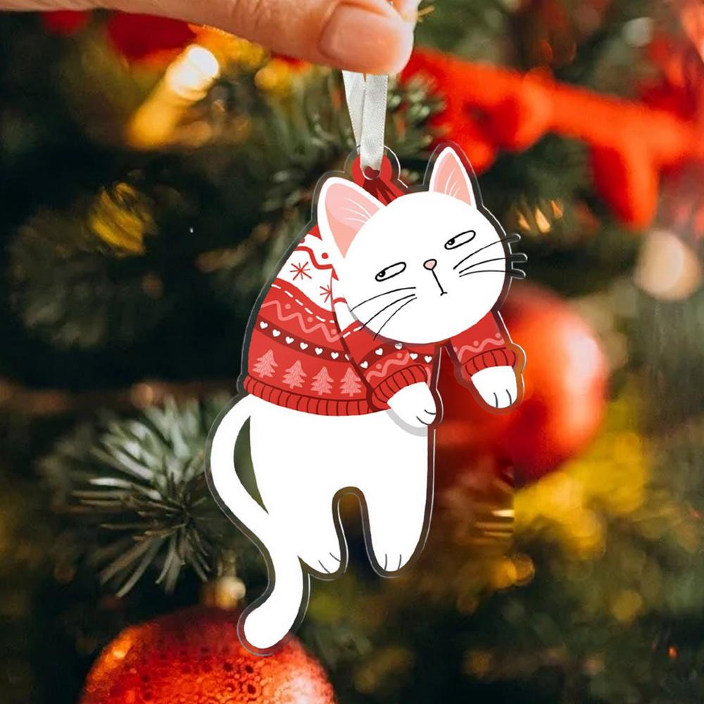 Cat Ornaments For Christmas Tree 2D Acrylic Ornament Seasonal Decor Christmas Tree Ornaments Decorative Pendant Car Rear View