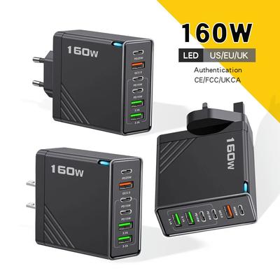 Cargador USB de 160W Multipuertos Tipo C Carga Rápida Cargador de Teléfono para IPhone Samsung Xiaomi Huawei Adaptador de Pared de Carga Rápida