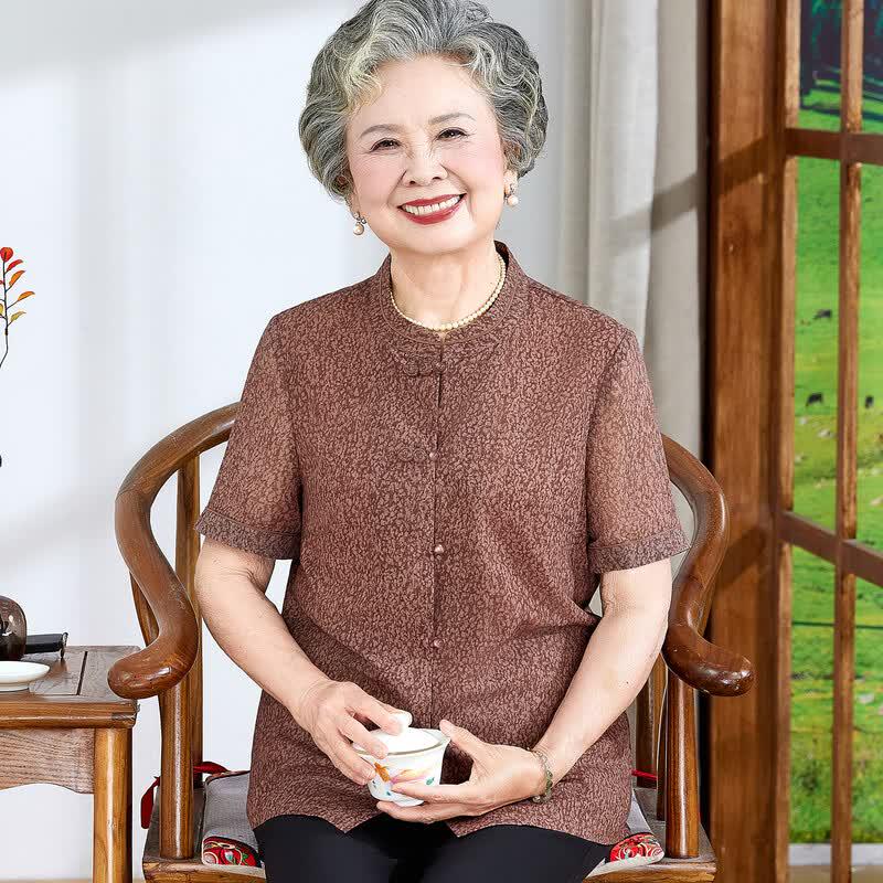 Elderly Women s Summer Loose Chiffon Short-Sleeve Shirt L