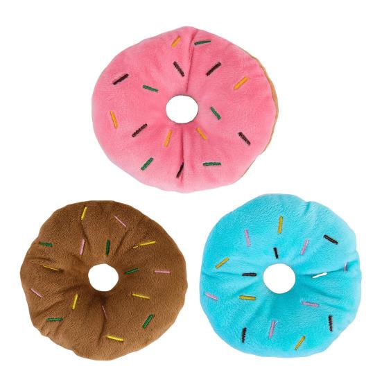 Plyšová kobliha Hračka pro psa Pískací Interaktivní žvýkací hračka pro psa Plněná kobliha Měkká hračka pro štěňata na prořezávání zubů pro kočky a psy Vnitřní hraní Žvýkací instinkt