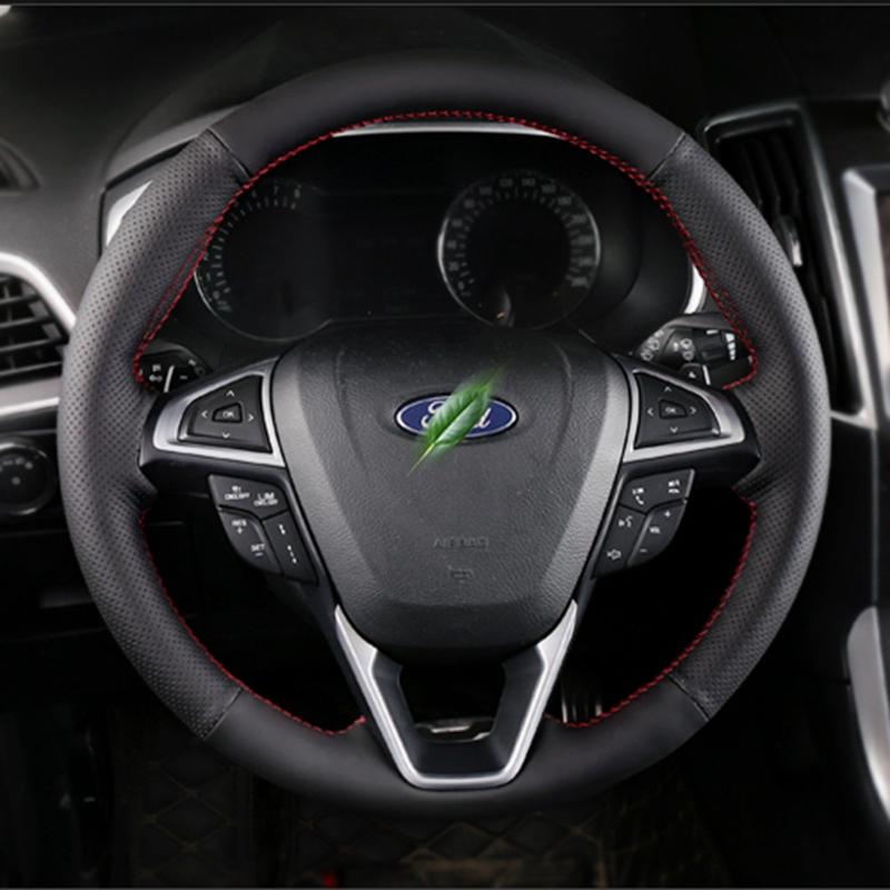 DIY ručně šitá pohovka černý originální kožený potah na volant pro Ford Fusion Mondeo 2013 2014 EDGE 2015