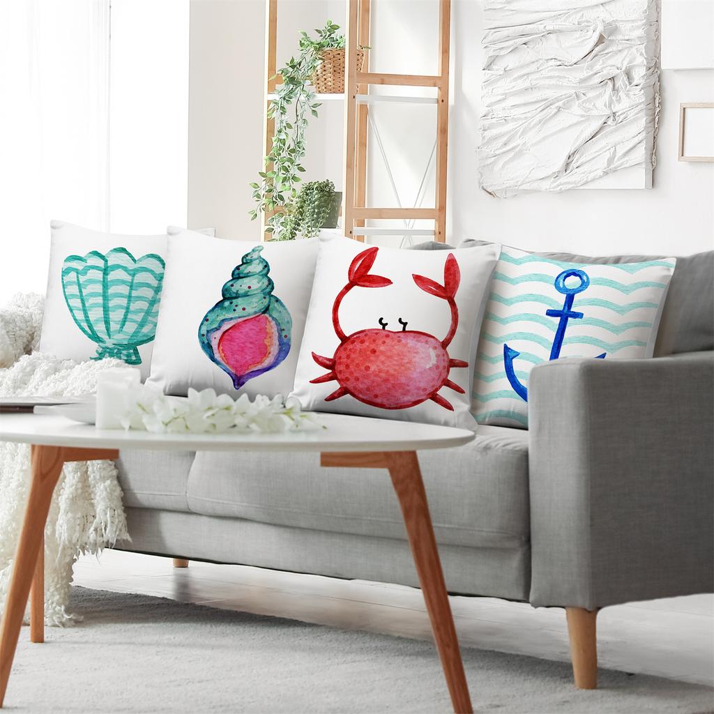 Watercolor Marine Elements Digital Printing Pillow Cover Short Plush Suitable Living Rooms Bedrooms Sofas Throw Cushion Cover
