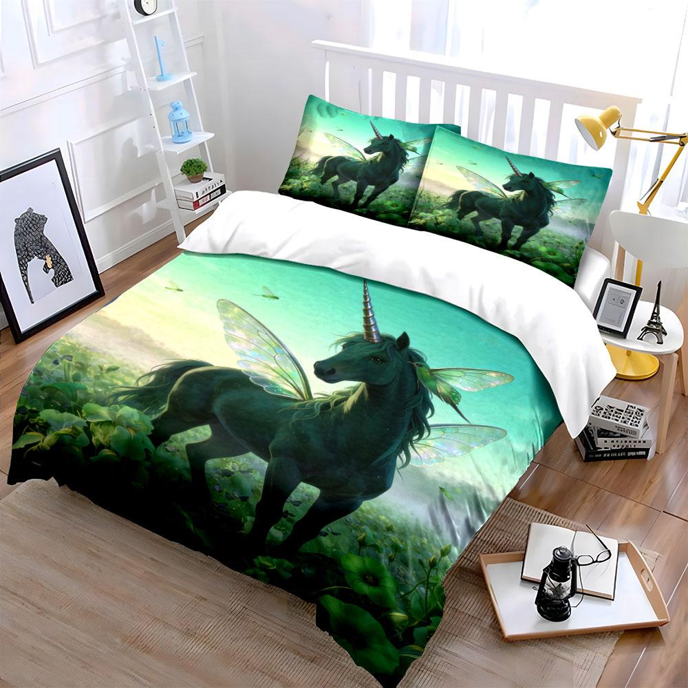 Black Unicorn with Wings. Bedding Sets Duvet Cover Sets Duvet Covers Pillowcases(1 * Duvet Cover 2 * Pillowcases Without Duvet Insert)