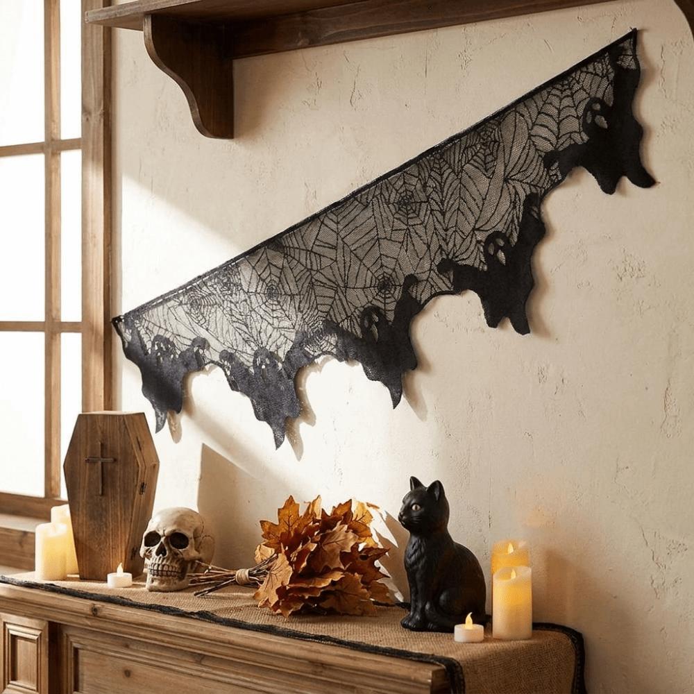 Gothic Style Spider Web Ghost Edge Tablecloth Fireplace Table Runner  Haunted House