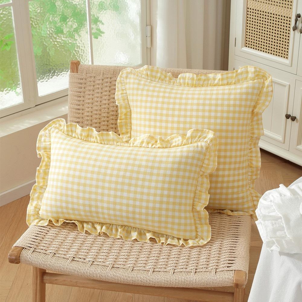 Lotus Leaf Skirt Edge Ruffled Edge Pillowcase Plaid Print Art Cushion Cover Home Decoration