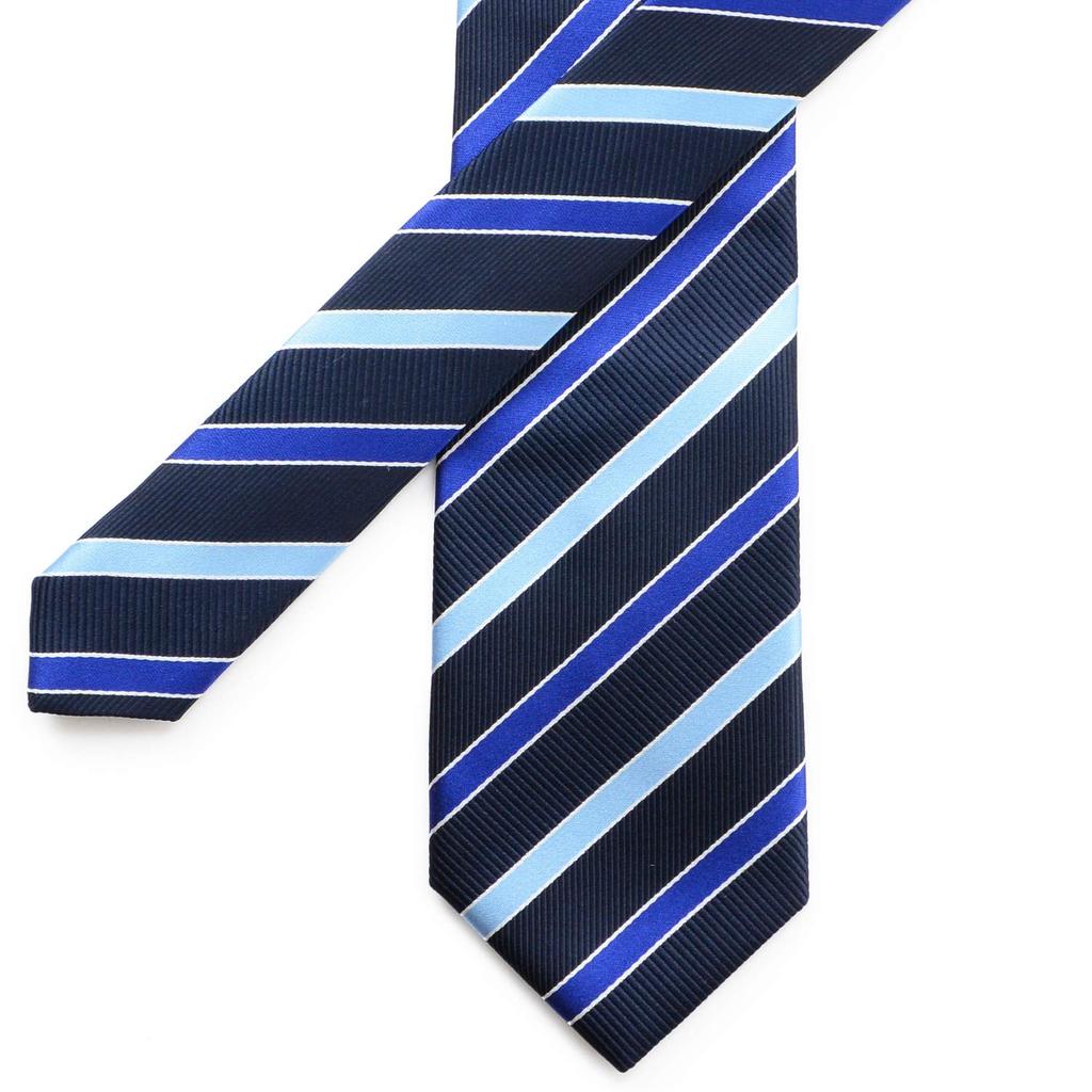 MICHIKO LONDON Brand Made in Silk Jacquard Woven Stripe Necktie, Japan, (D Pattern Navy)