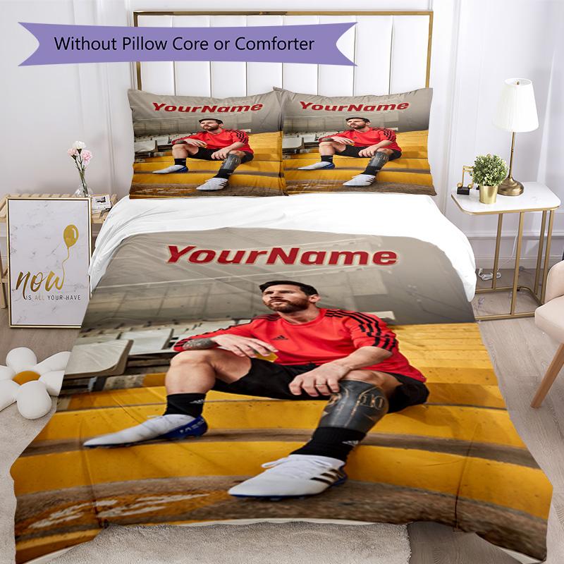 Messi 292 Personalizza il tuo nome Set Biancheria da Letto Copripiumino Traspirante con Federe Decorazione per la Casa Regalo di Compleanno