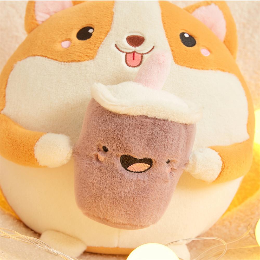 30cm Cute fat Corgi Plush Toy Cartoon Animal Pillow Stuffed Soft Cup Milk Tea Boba Plushie Doll For Children Girls Gifts