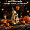 Beleuchtete Kürbis Geist Requisite Lichtfigur mit Fernbedienung, Vintage Harzstatue Leuchtender Glühender Zepter Dekor Zepter, Niedliche Gruselige Mütze, Ideal