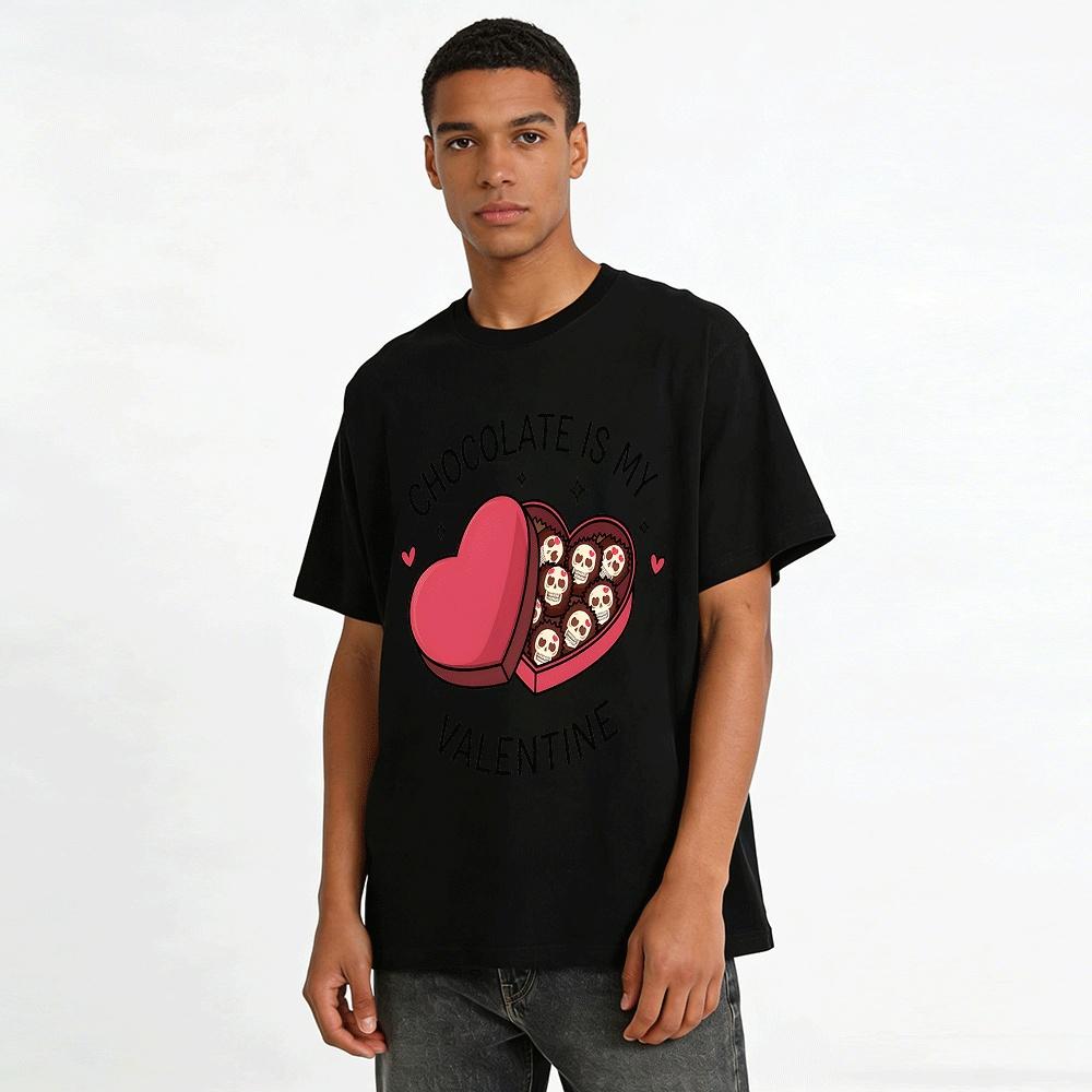 Schokolade Ist Mein Valentinstag Totenkopf Herz Grafik T-Shirt Reines Baumwoll-T-Shirt