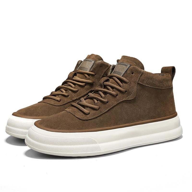 Spring high-top thick-soled men's shoes black new matte leather shoes men's breathable and versatile lightweight casual shoes