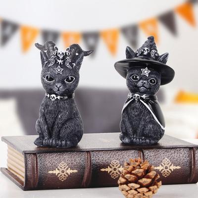 Demon Black Cat Decoration Ornament Halloween Small Black Cat Magic Cat Sculpture Holiday Decoration Home Decoration Ornament