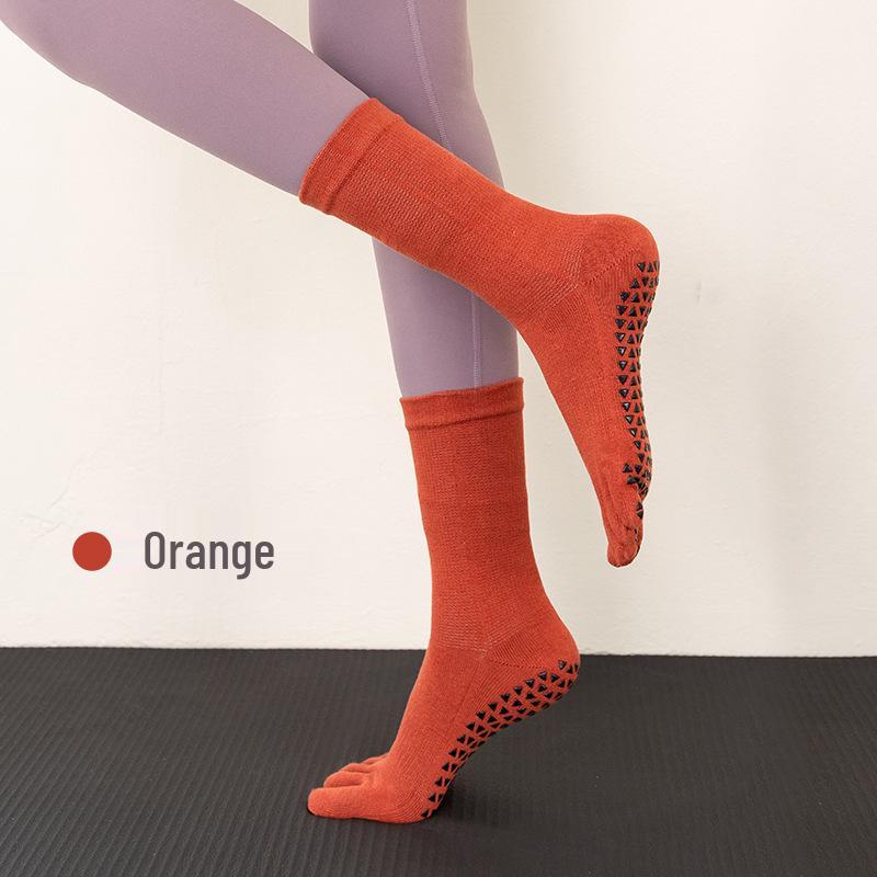 Professional Non-Slip Five-Finger Yoga Socks for Pilates, Aerobics, Indoor Sports, and Fitness - Sweat-Absorbent, Breathable, Mid-Calf Floor Socks.