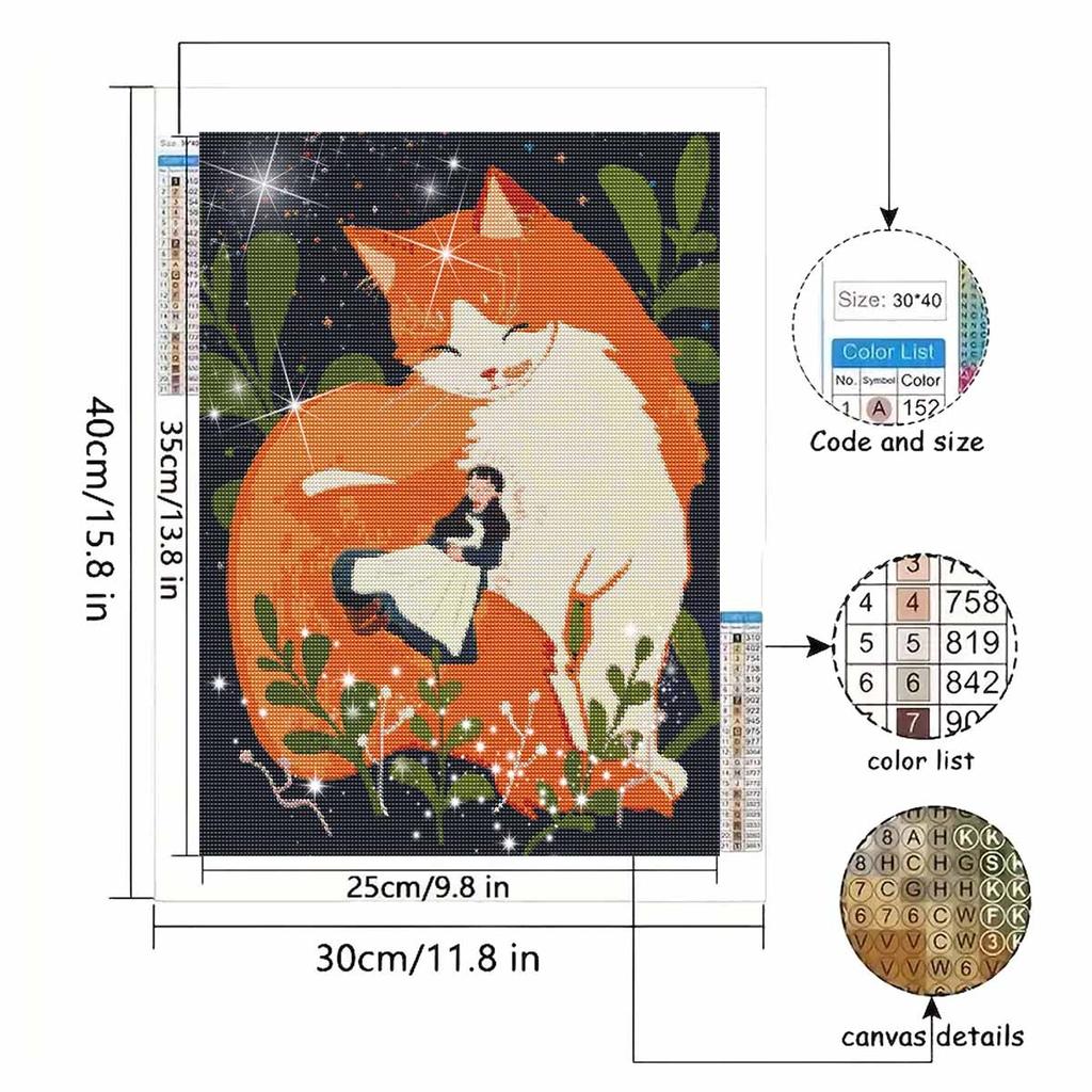 5D FullDrill Round Diamond Painting Kit for Bedroom Cat and Girl Decor. Mosaic Craft Wall Art
