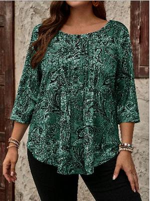 Plus Size Paisley Print Long Sleeve Button T-shirt for Women