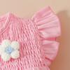0-18M Neugeborenes Baby Mädchen Outfits Niedliche 3D Strick Blumen Sommerkleidung Säugling Fliegenärmel Bubble Strampler Stirnband Kleidung