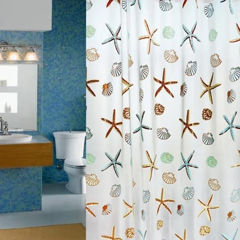 Creative Ocean Creature Bathroom Curtains, Geometric Pattern Waterproof Shower Curtains With Curtain Hook Ring Shower CurtainSet