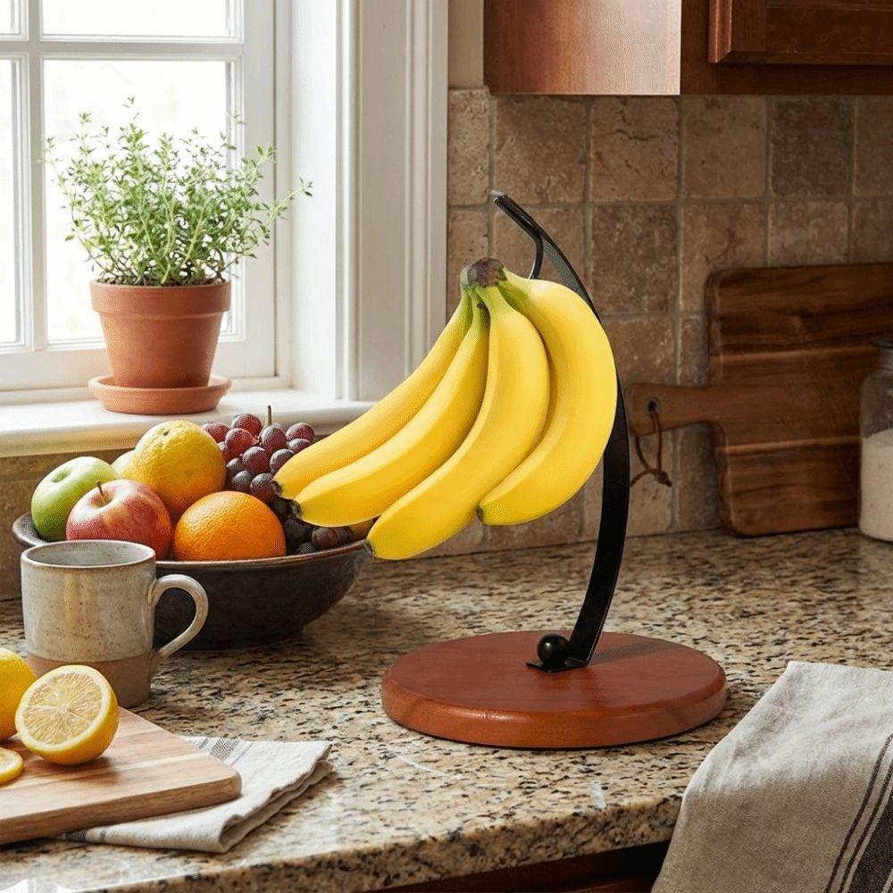 Draining Metal Banana Holder With Wood Base Fruit Storage Holder Creative Grape Stand  Home Use