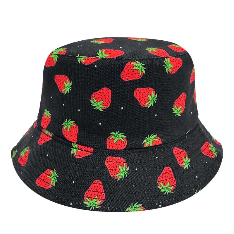 

Летняя креативная двусторонняя панама с принтом клубники, уличная пляжная шляпа от солнца, корейская версия, защита от солнца, фруктовая шляпа-горшок M（56-58cm）