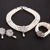 Handmade Gifts White Pearl Clover Necklace Earrings Bracelet Three-Piece Bridal Jewelry Girls Jewelry Set