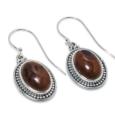 Natural Mahogany Obsidian Gemstone 925 Solid Sterling Silver Earring 1.25" J9I70
