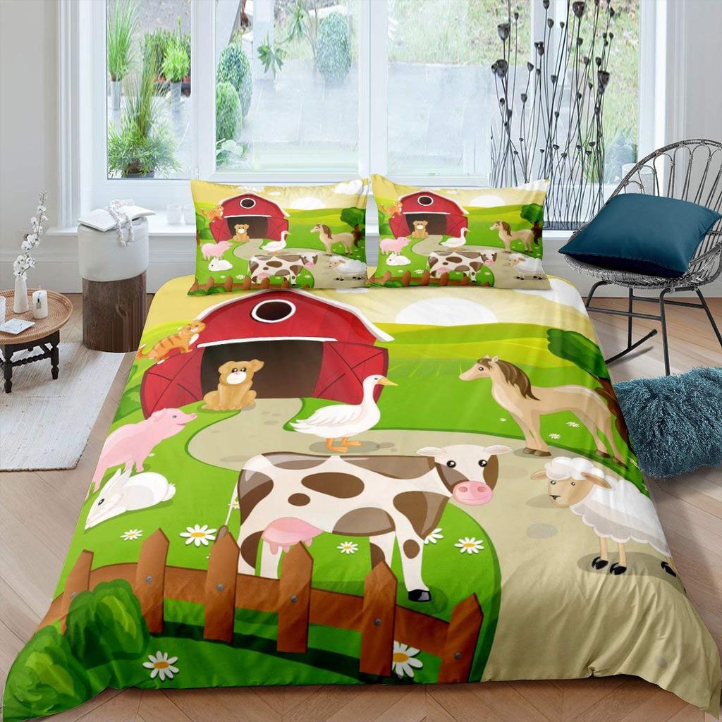 Kids Cartoon Animal Zebra Giraffe Fox Kangaroo King Queen Duvet Cover Boy Girl Rabbit Wildlife Bedding Set Polyester Quilt Cover