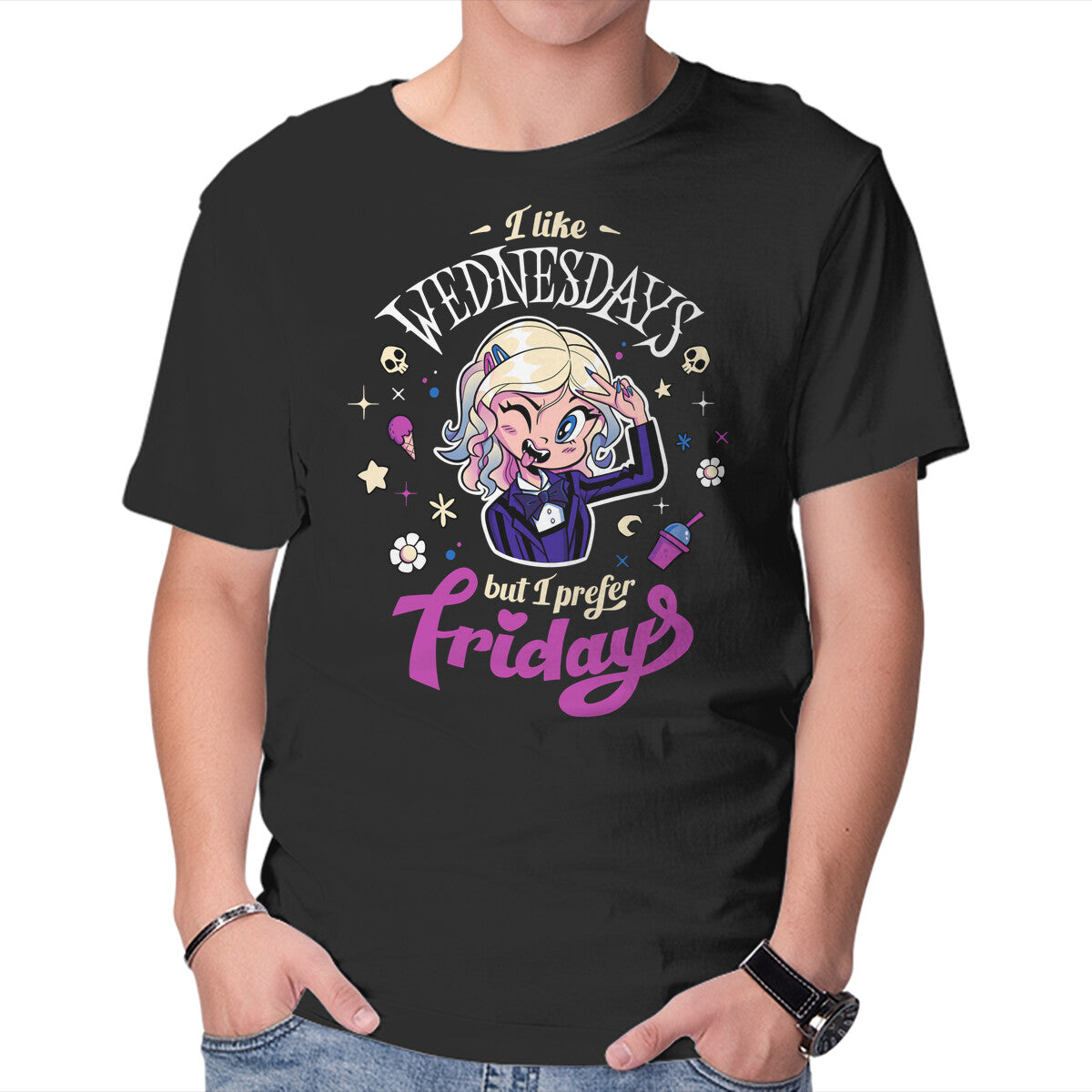 Unisex Crew Neck T-Shirt I Love Fridays Graphic Short Sleeve Casual Tee L