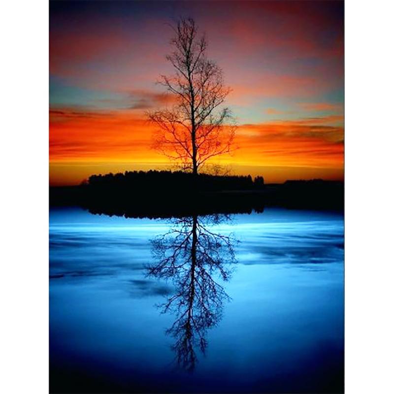 5D Diamond Painting Landscape Sunset Full Round Drill Diamond Embroidery Mosaic Scenery Picture of Rhinestones Home Decor