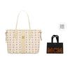 MCM Liz Potahovaná Canvasová Taška s Koženým Písmenem, Tote Bag, Nákupní Taška, Kabelka Střední Dámská Béžová & Černá MWPCSVI01I8001