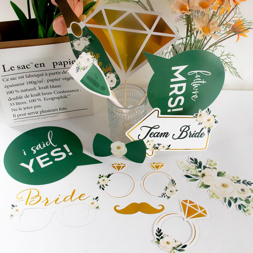 1 zestaw Bride To Be Handheld Photo Prop Paperboard Ring, kieliszki do szampana, rama Prop, artykuły na wieczór kawalerski, dekoracja na wieczór panieński