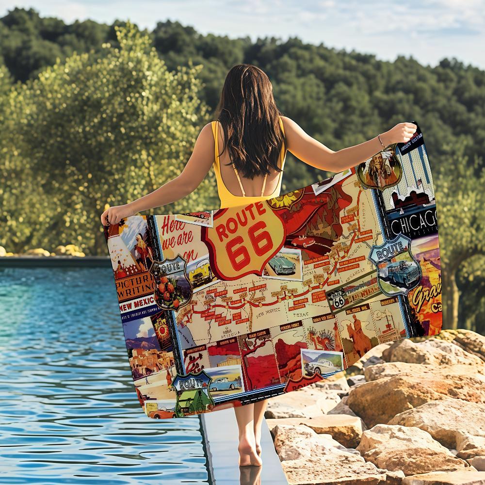 Fashion US Route 66 Towel Quick Drying Beach Towels Are Suitable For Swimming Pools Camping Yoga And The Gym