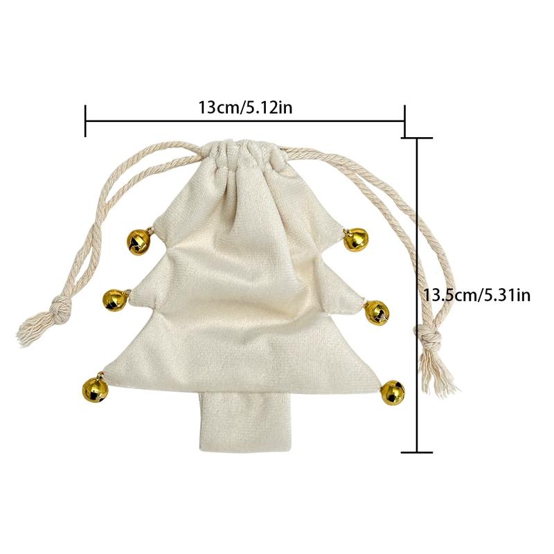 Christmas Tree Velvet Drawstring Gift Bag with Bells Xmas Hanging Ornament Candy Pouch Christmas Party Decoration Supplies 7