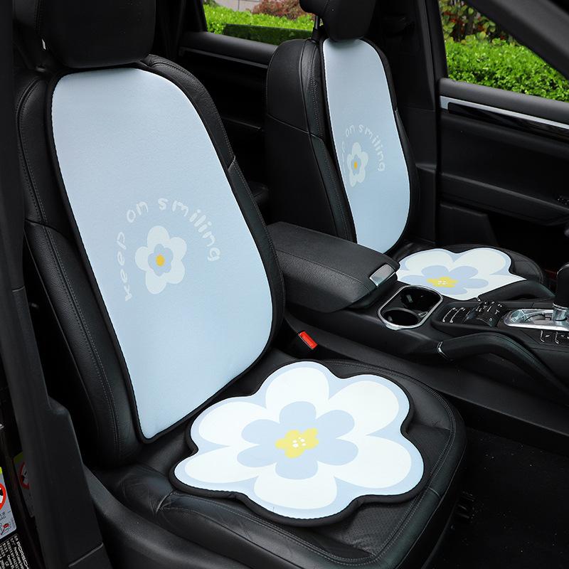 Fashion Blue Flower Car Seat Cover Summer Breathable Cool Seat Mat Cushion Pillow Car Interior Women Four Seasons Universal