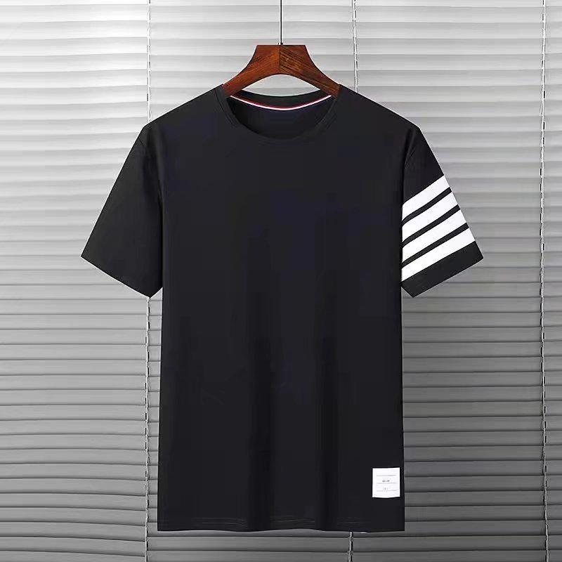 Men's 2022 Summer Four-Bar Short-Sleeve Printed T-Shirt, Loose Fit, Trendy Round Neck Tops