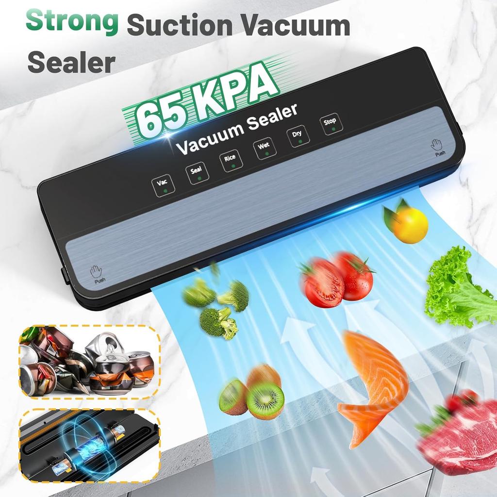 MAXDONE Vacuum Sealer Machine Food Vacuum Sealer for Food Storage Food Sealer Machine 6-in-1 for Dry/Moist Modes, Compact Design with 10 Vacuum