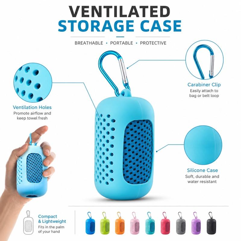 Cooling Towel With Silicone Carry Case 80x30cm Quick Dry Sports Towel With Carabiner For Gym Running Hiking Travel