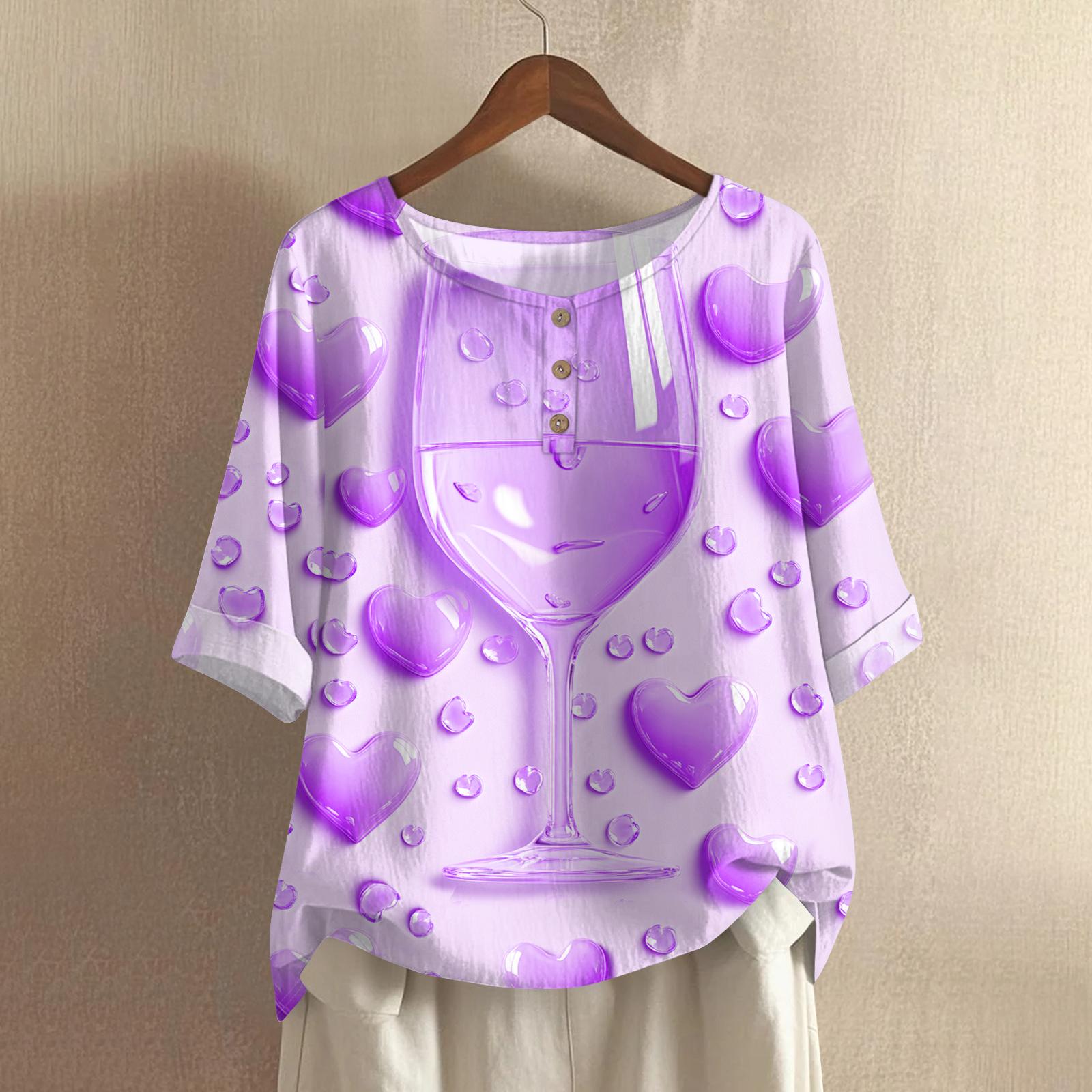 

Women s Casual And Comfortable Mid-Length Round-Neck Fashion Print Cotton-Linen Top XL білий