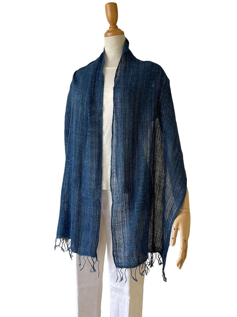 Cara Indigo Handwoven Solid 42cm Wide Stole, Dyed, Cotton, 100% Cotton, Color,