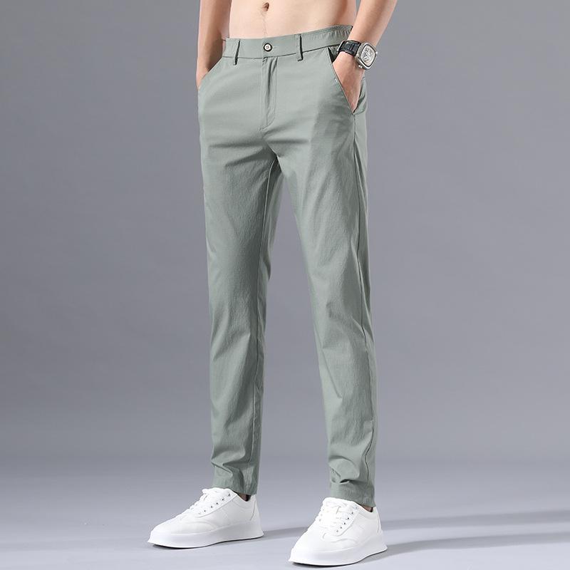 Spring And Summer Thin Ice Silk Casual Pants For Men, Trendy High-End Stretch Business Men'S Pants