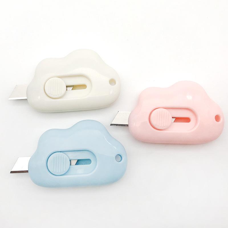 Portable Cloud Utility Knife 9mm Mini Safety Metal Blade Express Box Opener Paper Cutter Art Craft Wrapping