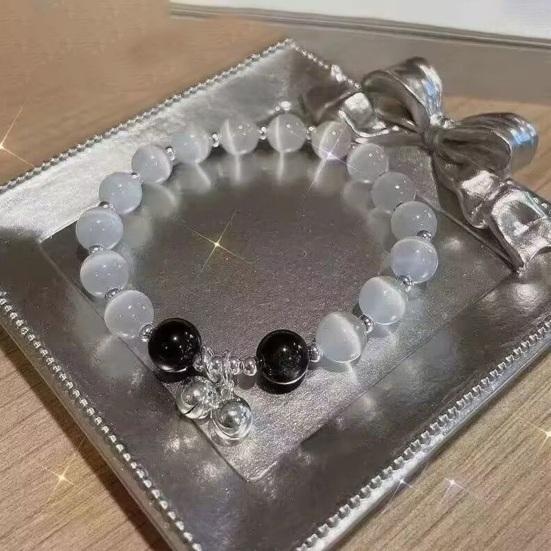 Brățară pentru femei, margele de sticlă, pandantiv cu clopoțel, frânghie elastică netedă, gradient reglabil, faux opal, bijuterii pentru încheietura mâinii, cadou de zi de naștere