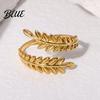 Unique Open Band Ring Adjustable Leaf Natural Style Stainless Steel