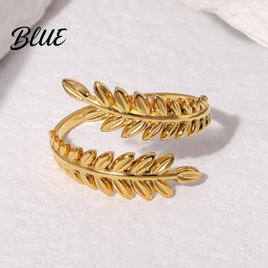 Unique Open Band Ring Adjustable Leaf Natural Style Stainless Steel