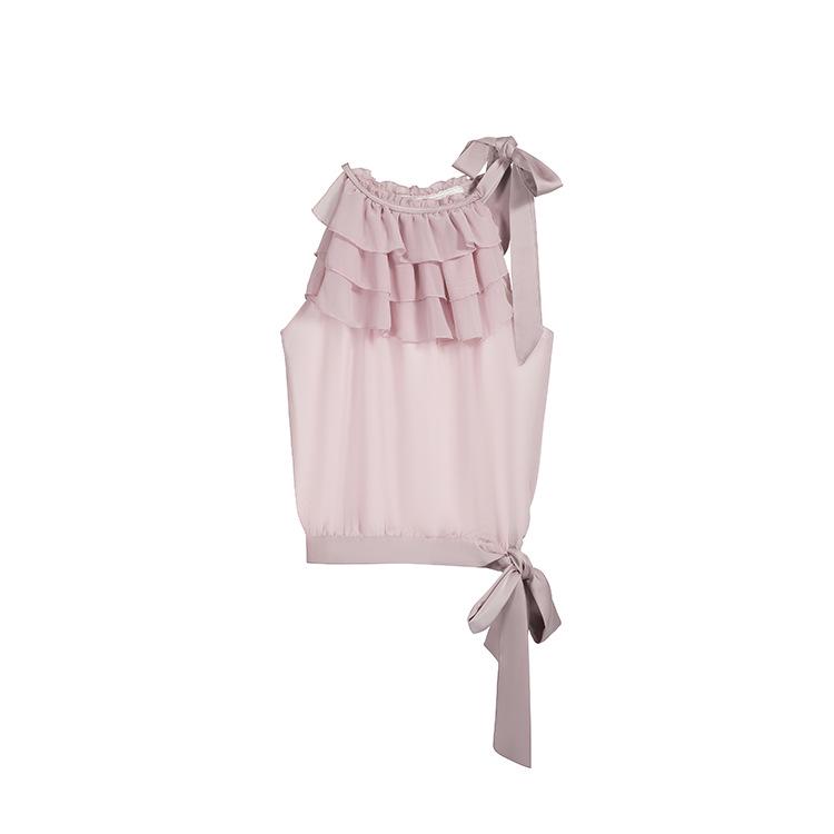 2026 Spring/Summer Pink Lace Strappy Tank Top & Ribbon Skirt Set for Women