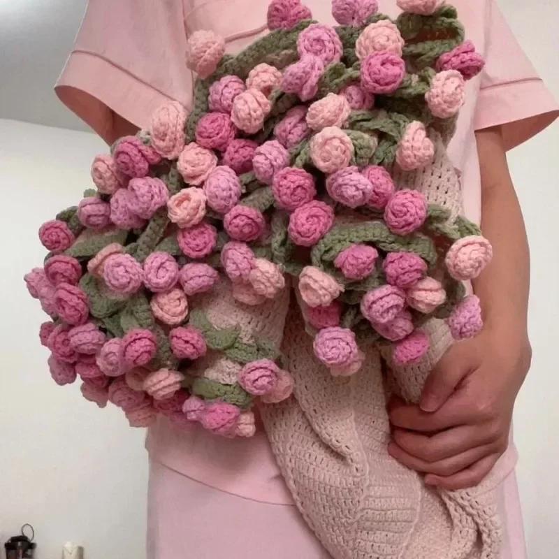Finished Rose Blanket Bouquet Rose Flowers DIY Hand-woven Crocheting Stitch Blankets Girls Mother's Day Valentine's Day Gifts