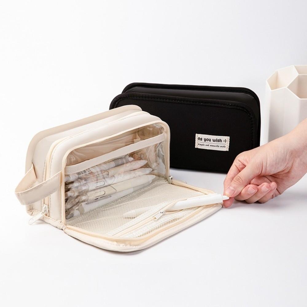 Multifunctional Solid Color Pencil Case Zipper Large Capacity Stationery Storage Bag Anime Goods Badge Pen Bag Organizer Student