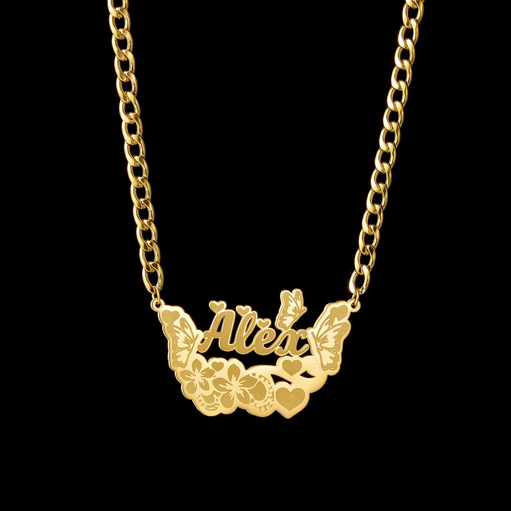 Atoztide Personalized Custom Engrave Name Necklace for Women Stainless Steel Butterfly Nameplate Choker Link Chain Jewelry Gifts