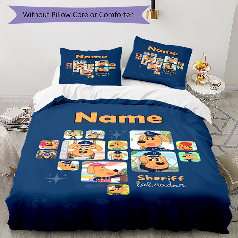 3pcs Custom Name Sheriff Labrador Bedding Set Duvet Cover Closure Includes 1 Duvet Cover & 2 Pillowcases, Soft and Comfortable for All Seasons.