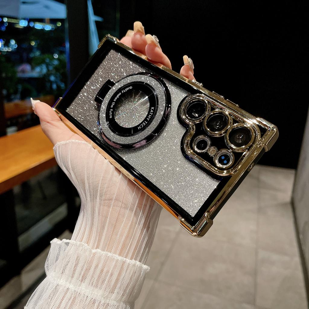 Suitable for Samsung S23Ultra Phone Case, Electroplated Four-corner Dual-color Glitter, Magnetic Stand, Airbag, Anti-drop, S24 Complete